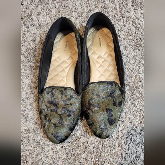 Birdies The Blackbird Half Calf Hair Green Black Camo Loafer Slip On Flat Size 8 - Picture 3 of 9